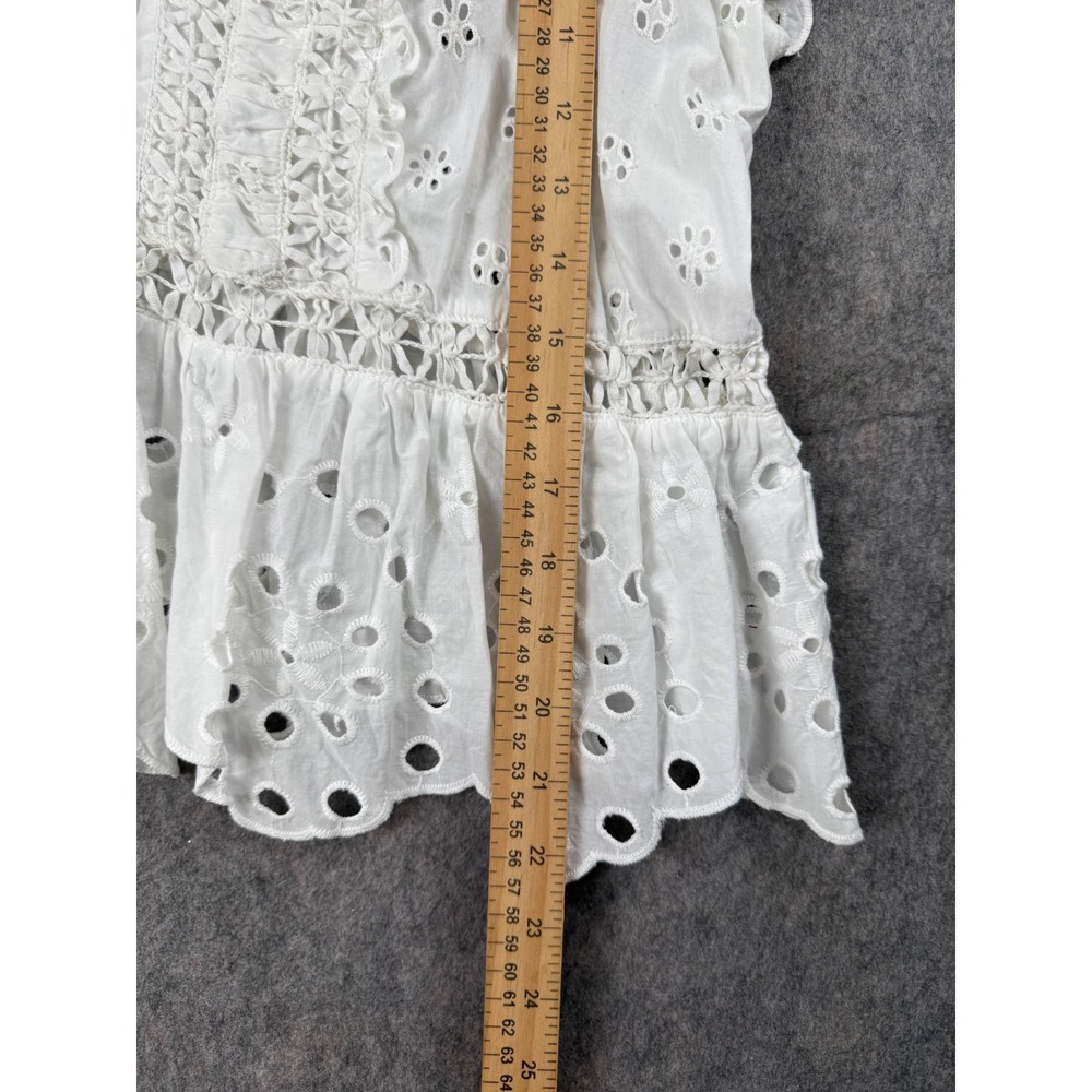 Jennifer Grace White Eyelet Lace Peplum Blouse XL V-Neck Flutter Sleeve Boho Top - Picture 2 of 5